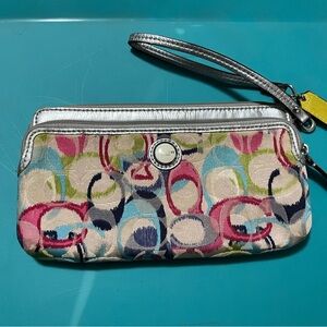 Coach Multicolor Wristlet with Silver Trim